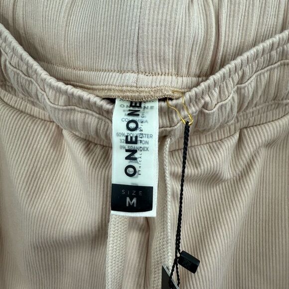 OneOne Women’s Medium Tan Ribbed Jogger Pants New - Picture 4 of 7
